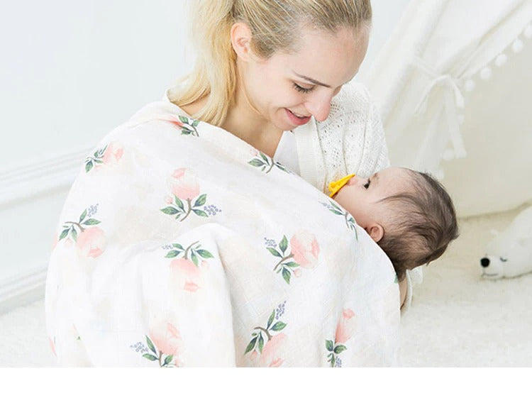 Flowers Breathable Muslin baby blanket for swaddling or stroller