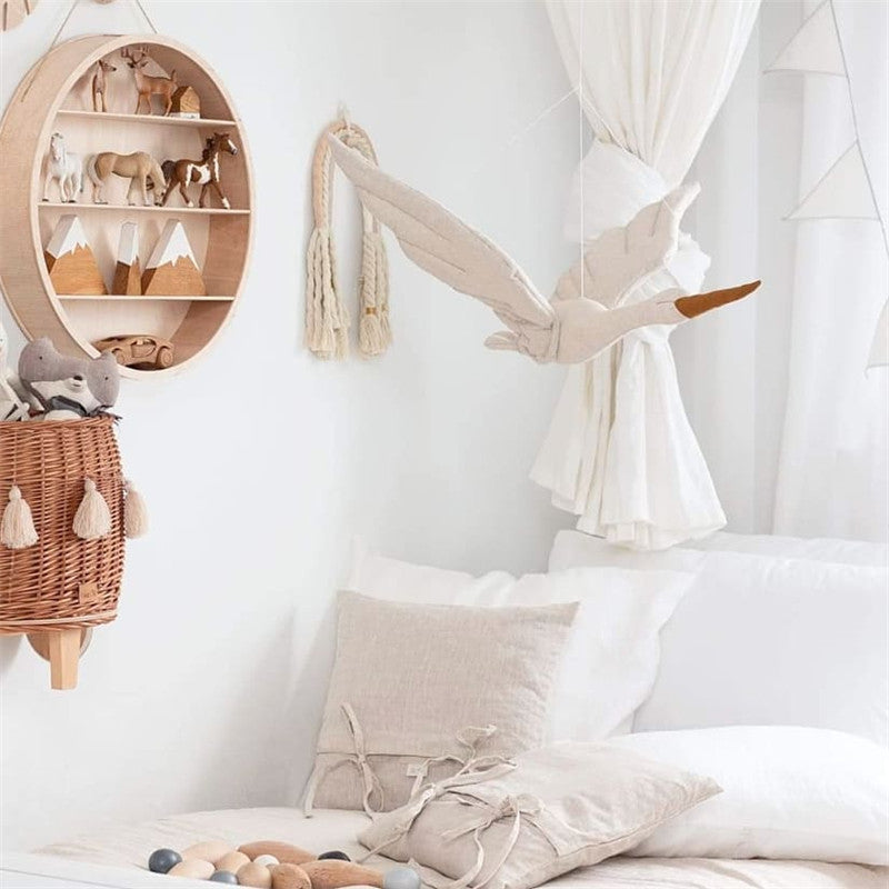 Beautiful swan hanging from the ceiling and becomes a unique decoration in any nursery/kid's room. It is soft and durable.