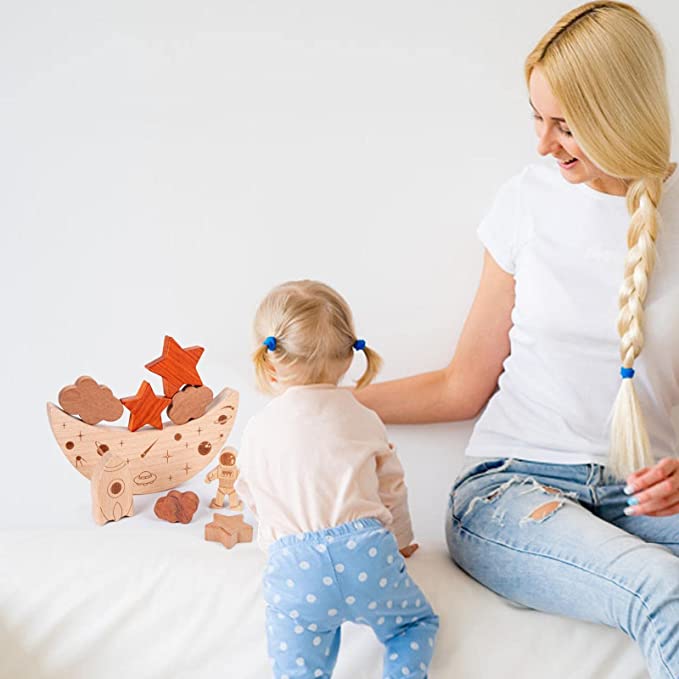 Wooden montessori moon and stars building blocks