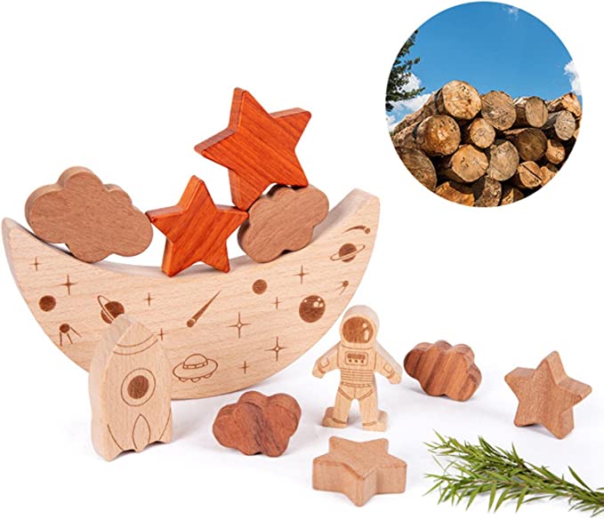 Wooden montessori moon and stars building blocks