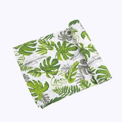 Green Leaves Breathable Muslin baby blanket for swaddling or stroller