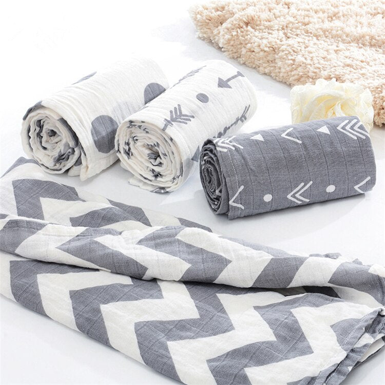 Grey Breathable Muslin baby blanket for swaddling or stroller