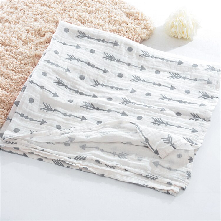 Grey arrows Breathable Muslin baby blanket for swaddling or stroller