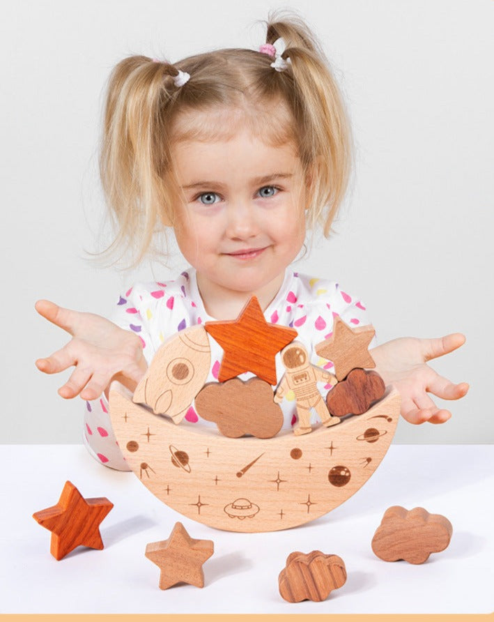 Wooden montessori moon and stars building blocks