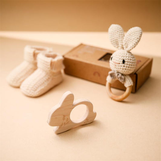 Crochet Teether, Toy and Newborn Shoes Baby Gift Set