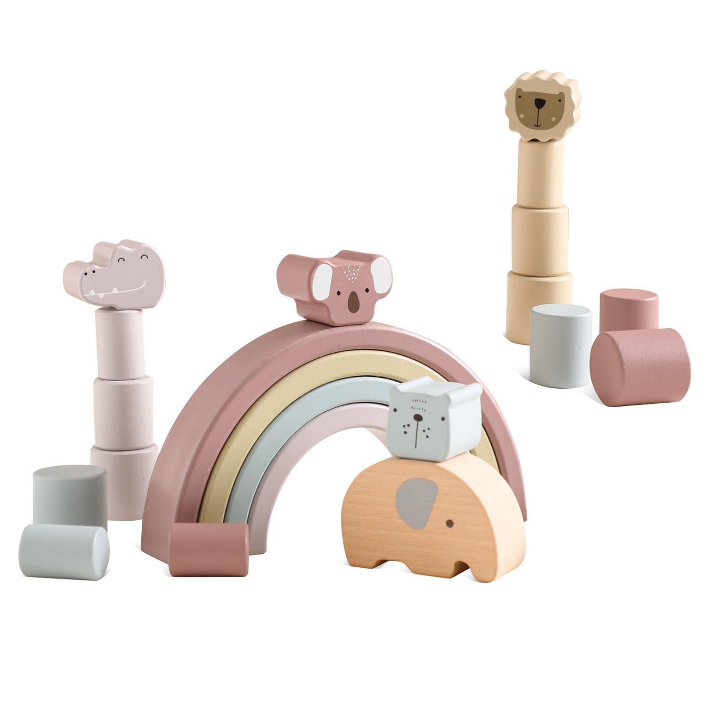Stacking Wooden Rainbow and Animals Set