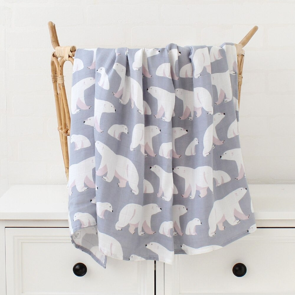 Polar bear Breathable Muslin baby blanket for swaddling or stroller