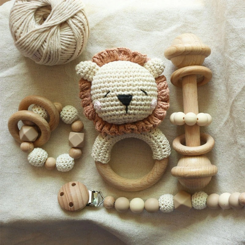 Crochet Rattle, Pacifier Clip and Teether Baby Gift Set