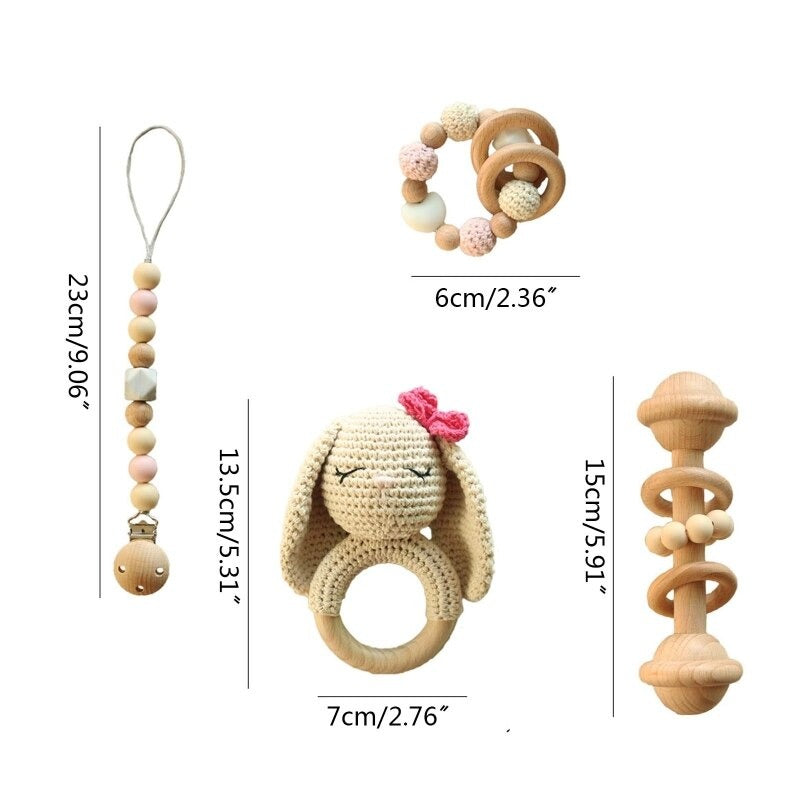 Baby crochet rattle, teether and pacifier clip. Perfect baby/newborn gift set. 