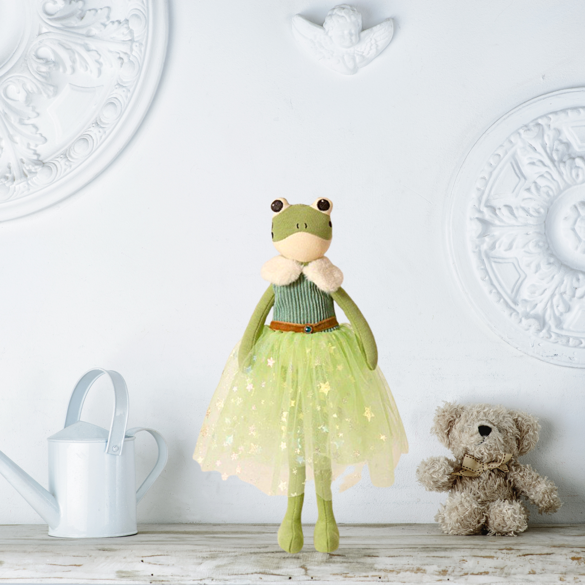 Large Plush frog Doll with fancy green dress