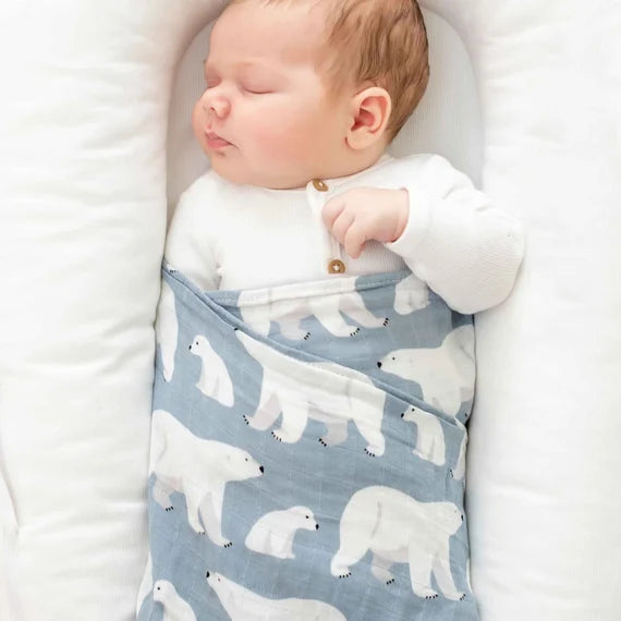 Polar bear Breathable Muslin baby blanket for swaddling or stroller