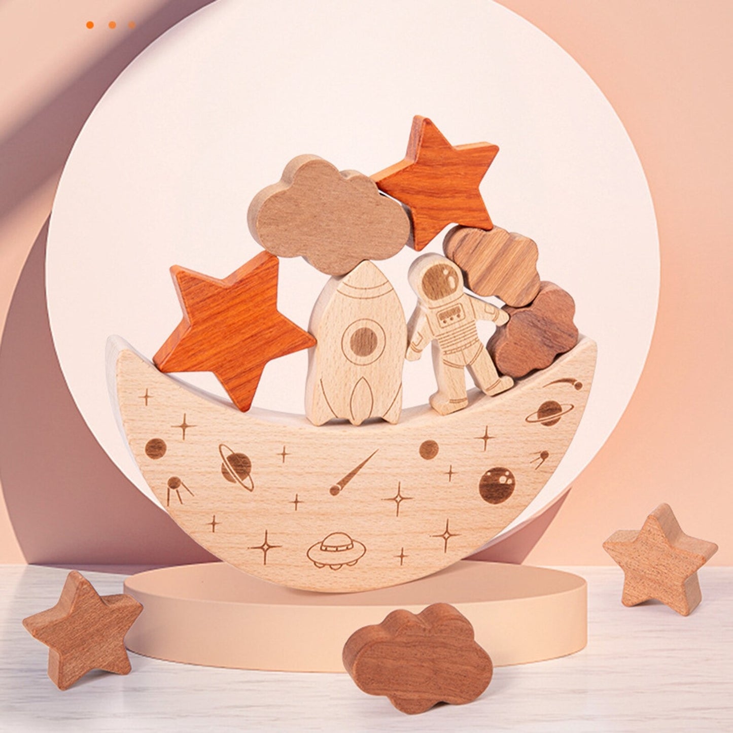 Wooden montessori moon and stars building blocks