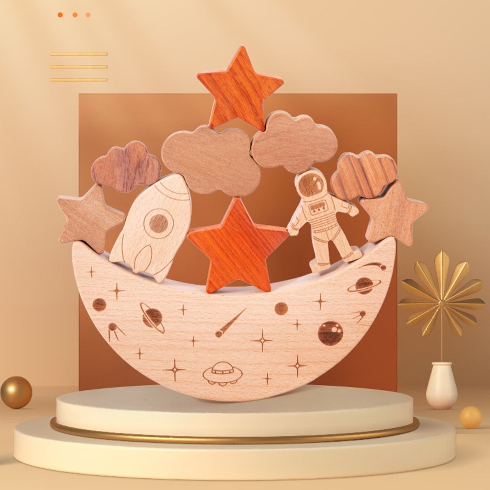 Wooden montessori moon and stars building blocks