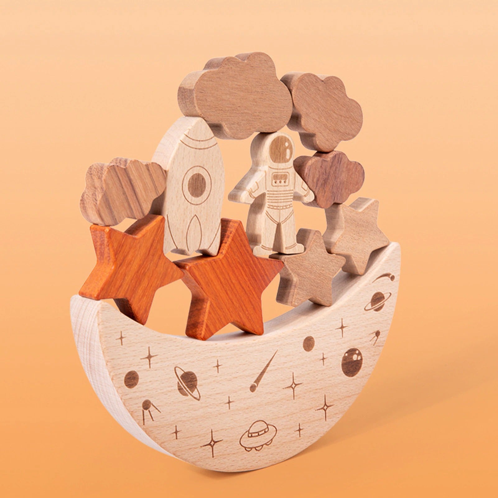 Wooden montessori moon and stars building blocks