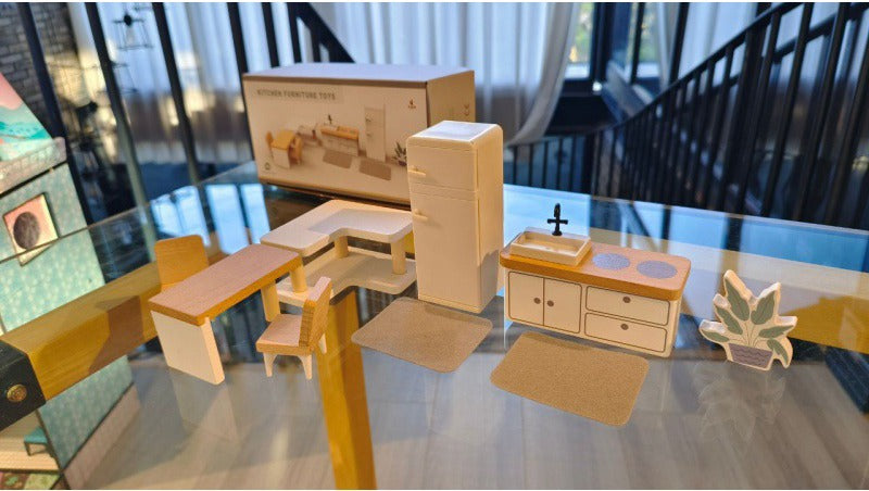 Wooden Miniture Doll Furniture Play Set - Kitchen
