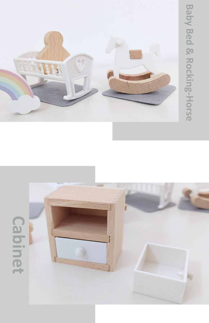 Wooden Miniture Doll Furniture Play Set - Playroom