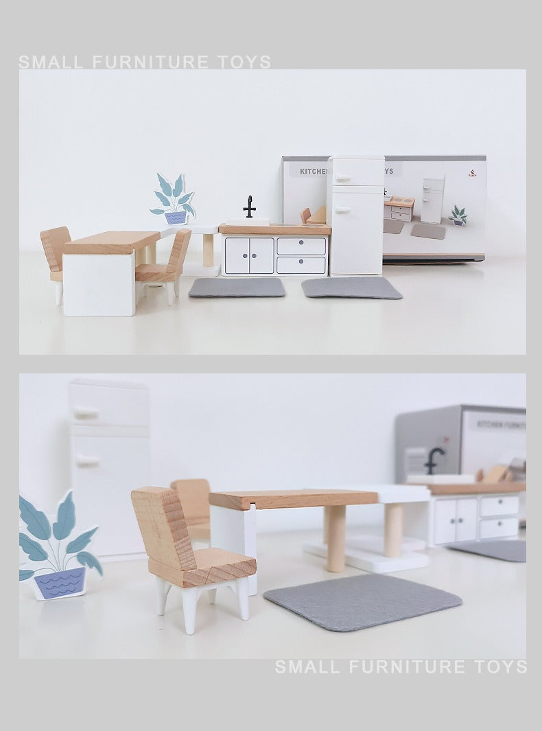 Wooden Miniture Doll Furniture Play Set - Kitchen