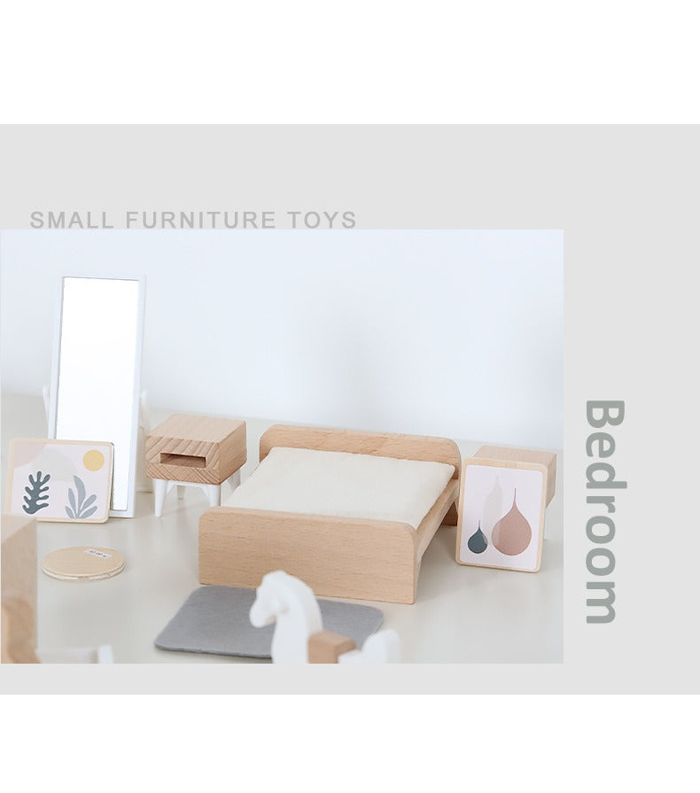 Wooden Miniture Doll Furniture Play Set - Bedroom