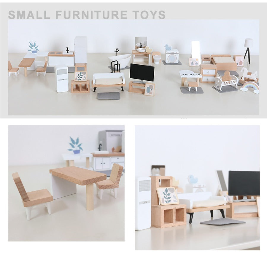 Wooden Miniture Doll Furniture Play Set - Bedroom