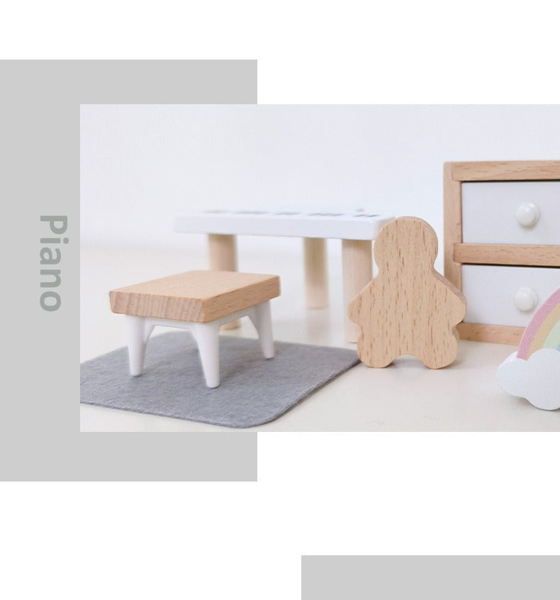 Wooden Miniture Doll Furniture Play Set - Playroom